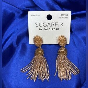NWT SugarFix By BaubleBar Rose Gold Polished Beaded Dangly Tassel Earrings